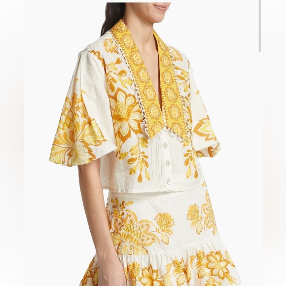 FARM RIO NWT aura Floral Cotton Crop Top -yellow/white -XL - Picture 3 of 7